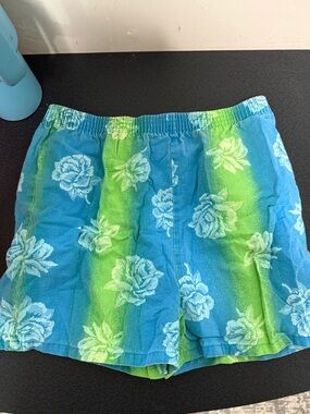 Blue & Green Floral Elastic-Waist Kids Shorts 90’s